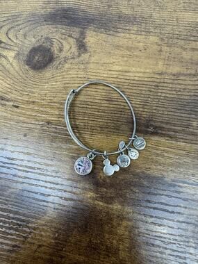 Alex and Ani Disney Mickey Mouse Pink Crystal Charm Bangle Silver Tone